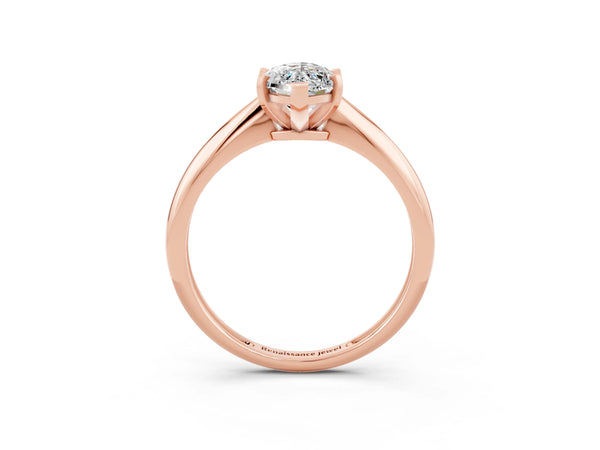 Rose gold Marquise Cut Moissanite Solitaire Engagement Ring with Classic Band and Four-Prong Setting