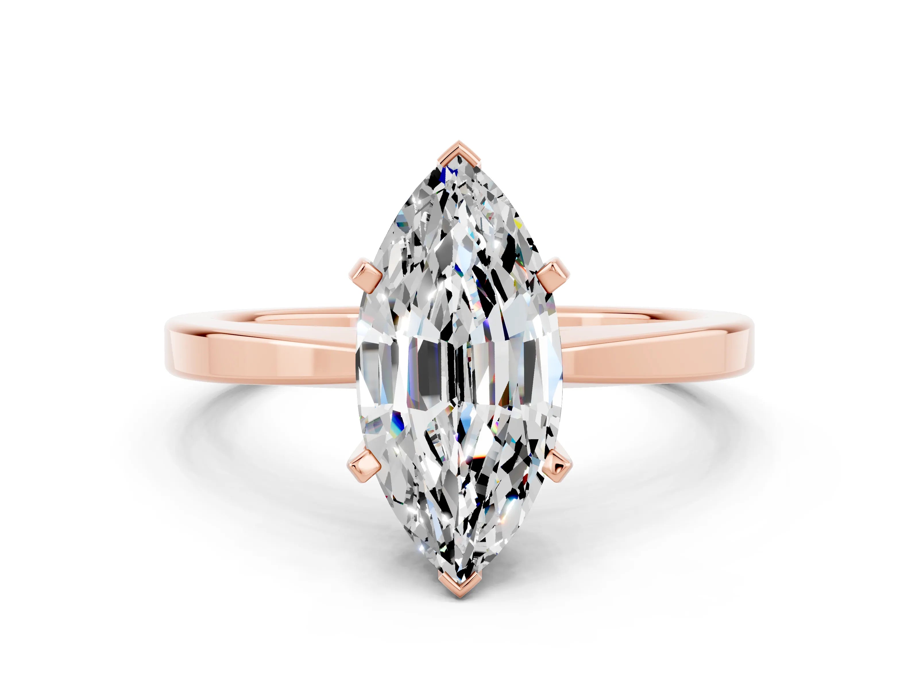 Rose gold Marquise Cut Moissanite Solitaire Engagement Ring with Classic Band and Four-Prong Setting_43