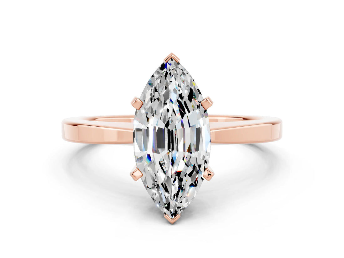 Rose gold Marquise Cut Moissanite Solitaire Engagement Ring with Classic Band and Four-Prong Setting_43