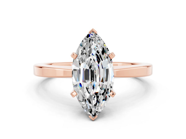 Rose gold Marquise Cut Moissanite Solitaire Engagement Ring with Classic Band and Four-Prong Setting