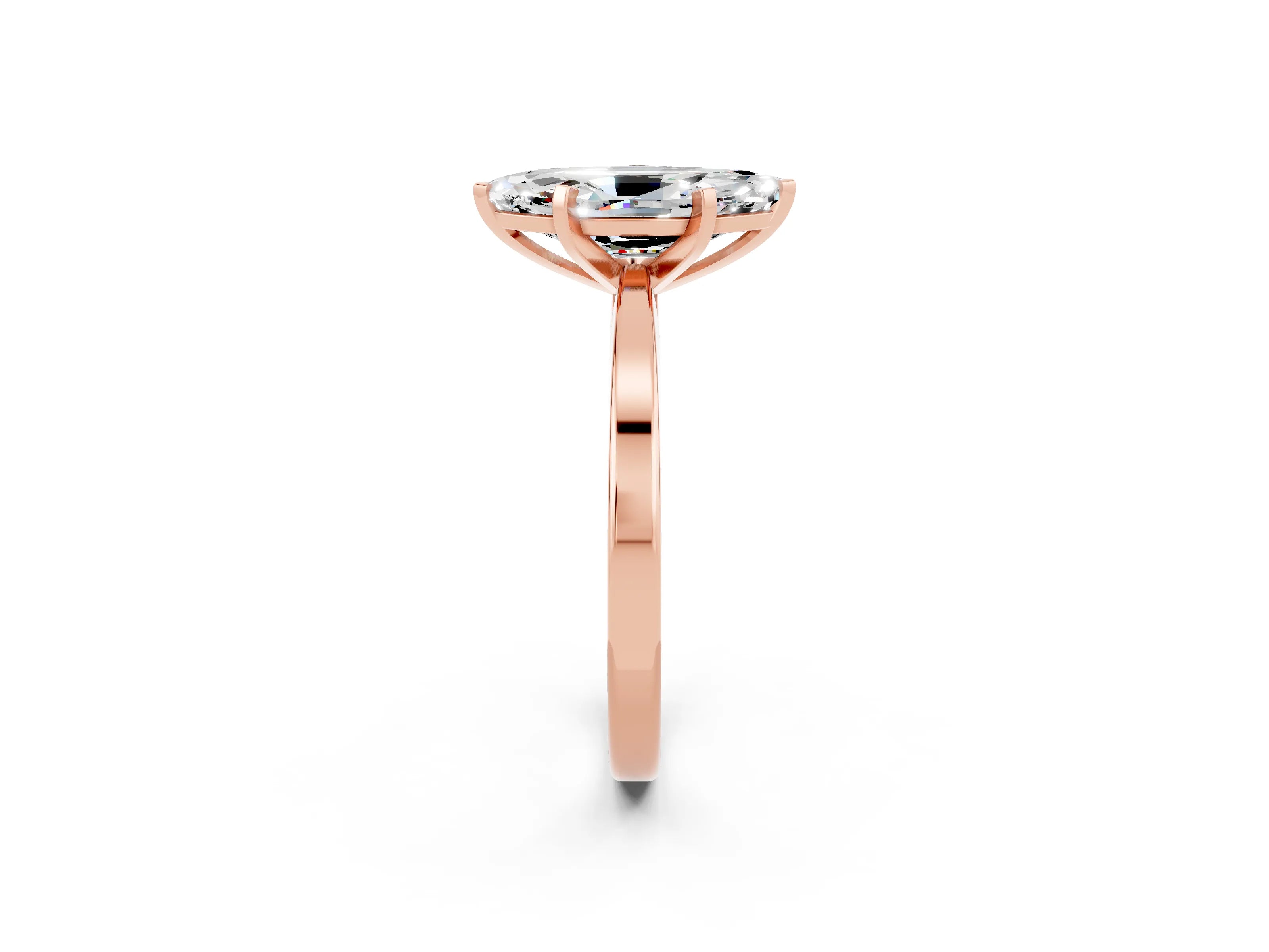 Rose gold Marquise Cut Moissanite Solitaire Engagement Ring with Classic Band and Four-Prong Setting_45