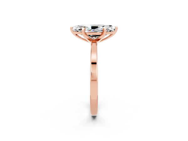 Rose gold Marquise Cut Moissanite Solitaire Engagement Ring with Classic Band and Four-Prong Setting