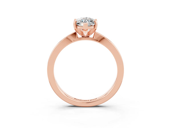 Rose gold Marquise Cut Moissanite Solitaire Engagement Ring with Classic Band and Four-Prong Setting
