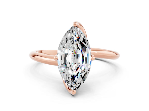 Rose gold Marquise Cut Moissanite Solitaire Engagement Ring with Four-Prong Setting and Classic Band