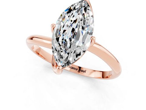 Rose gold Marquise Cut Moissanite Solitaire Engagement Ring with Four-Prong Setting and Classic Band_13