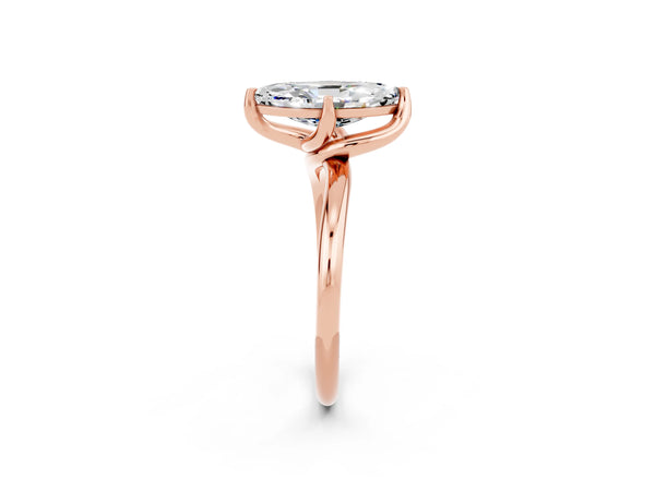 Rose gold Marquise Cut Moissanite Solitaire Engagement Ring with Four-Prong Setting and Classic Band