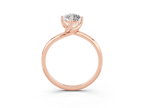Rose gold Marquise Cut Moissanite Solitaire Engagement Ring with Four-Prong Setting and Classic Band