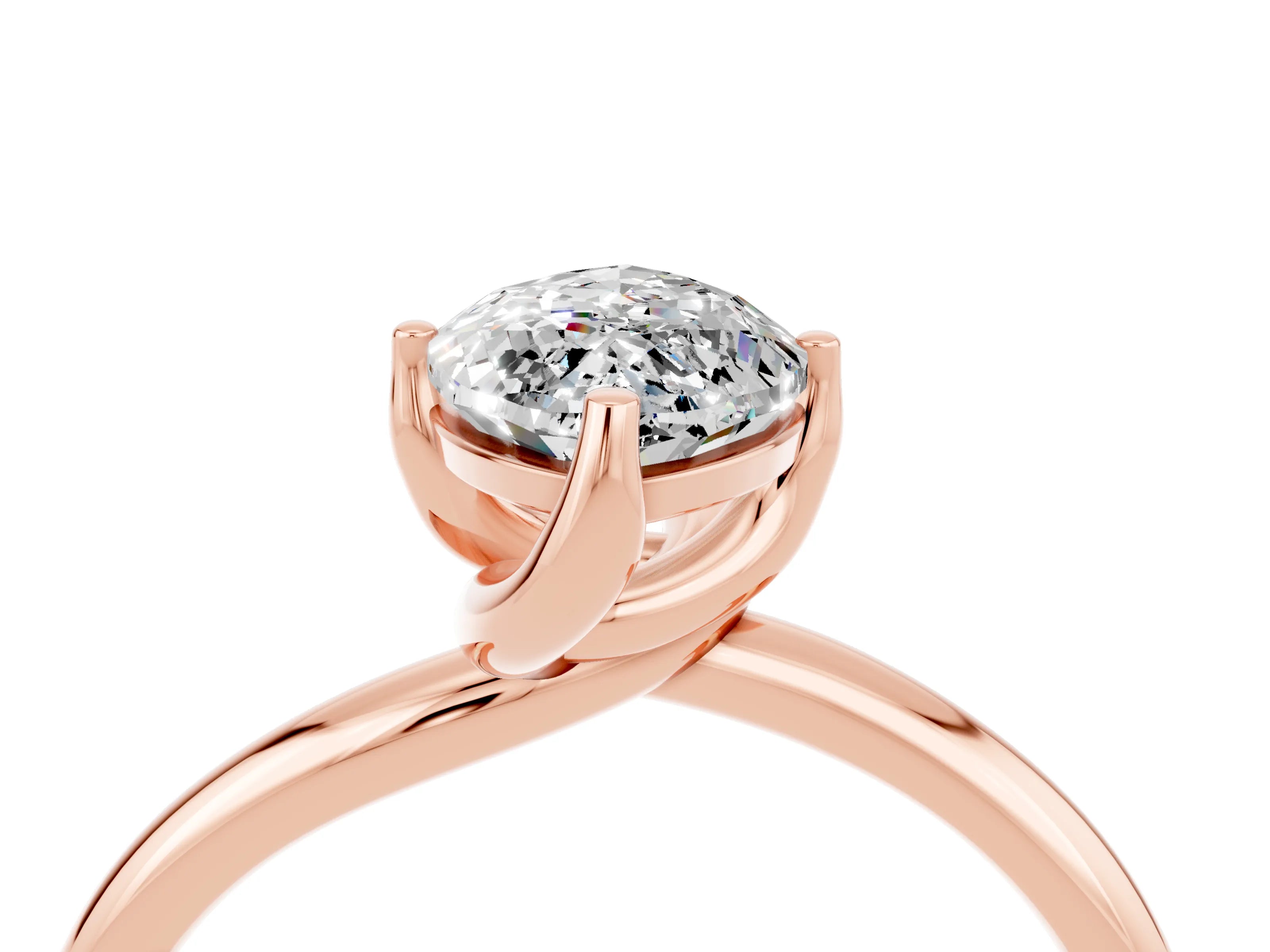 Rose gold Marquise Cut Moissanite Solitaire Engagement Ring with Four-Prong Setting and Classic Band_16