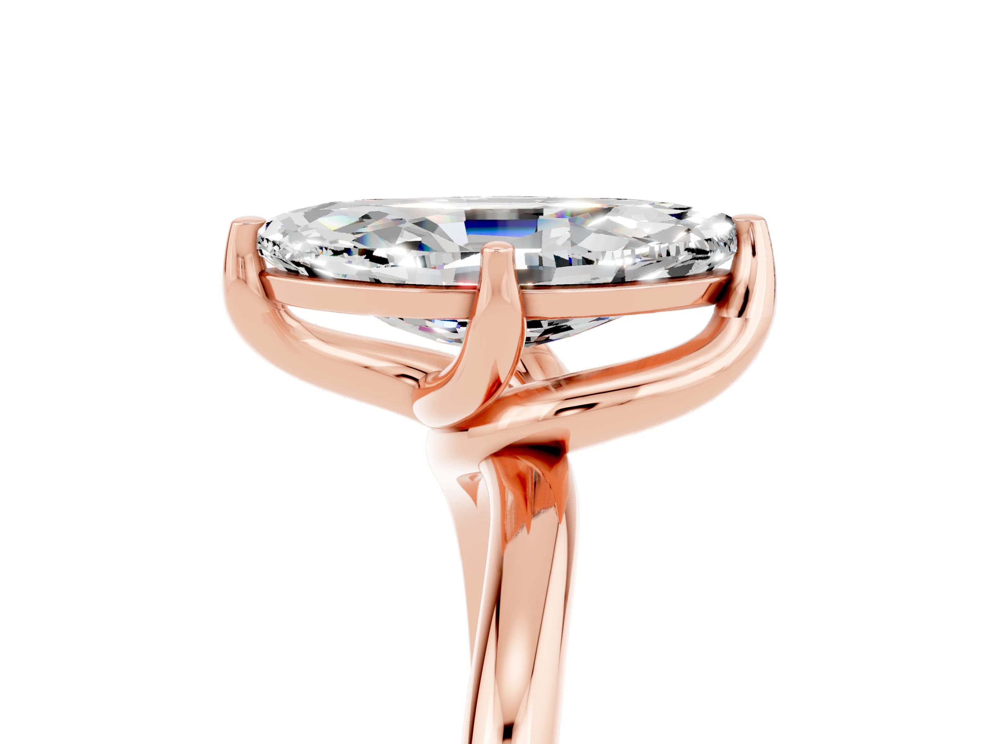 Rose gold Marquise Cut Moissanite Solitaire Engagement Ring with Four-Prong Setting and Classic Band_17