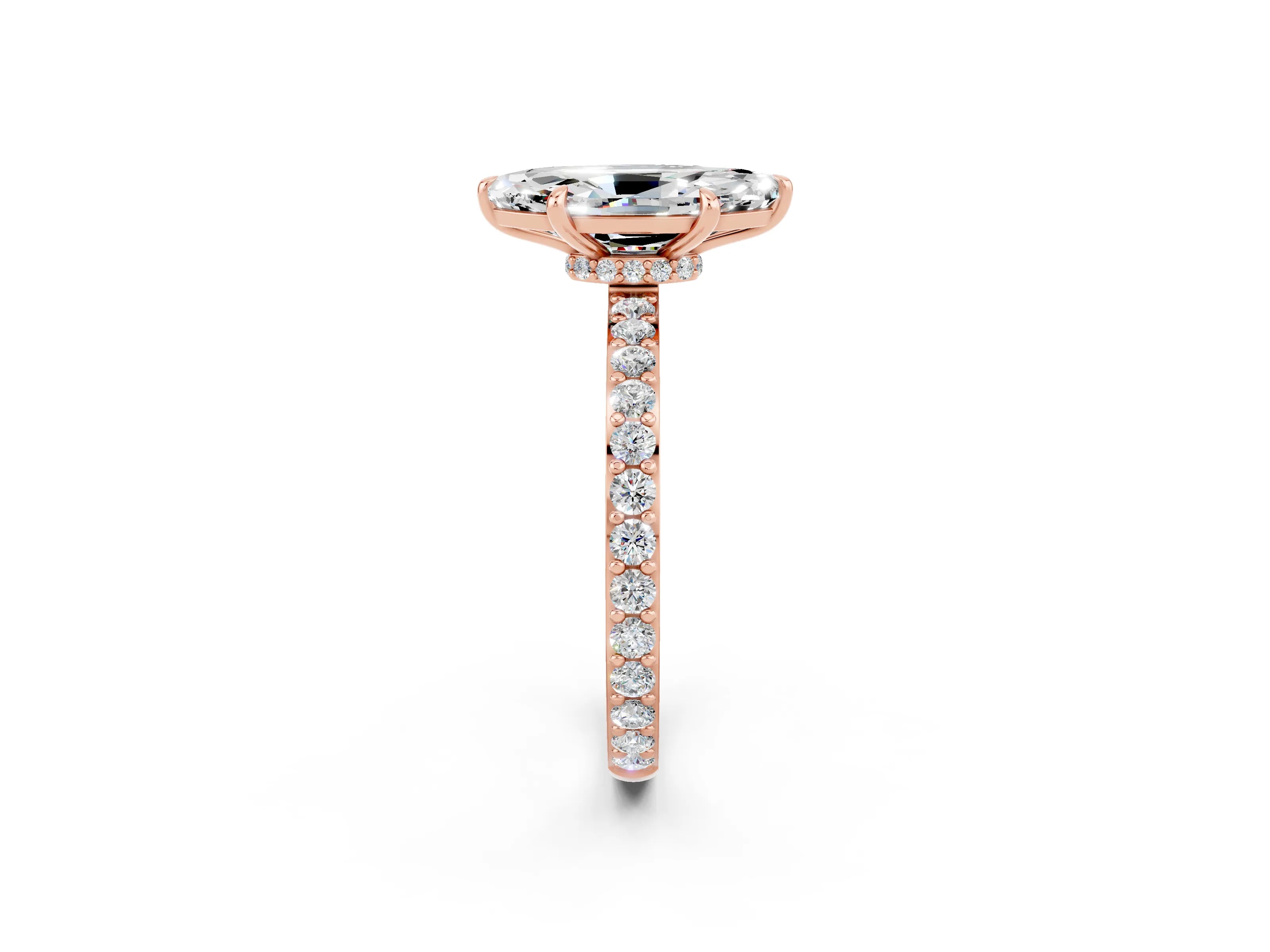 Rose gold Marquise Cut Moissanite Solitaire Engagement Ring with Pavé Band and Four-Prong Setting_2