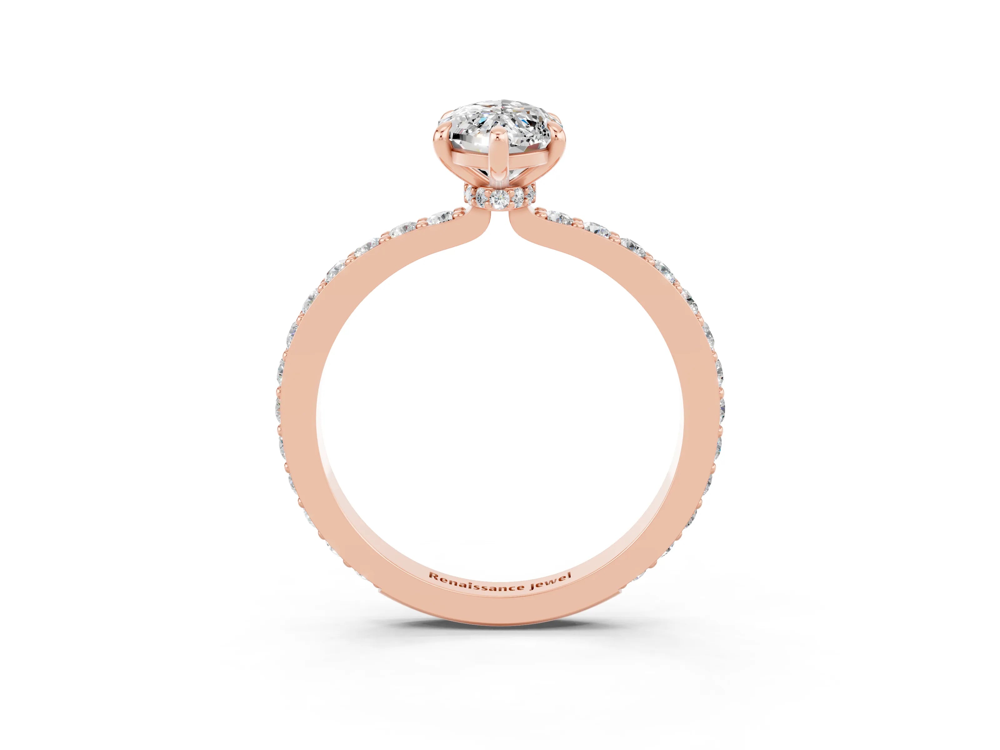 Rose gold Marquise Cut Moissanite Solitaire Engagement Ring with Pavé Band and Four-Prong Setting_3