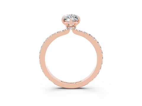 Rose gold Marquise Cut Moissanite Solitaire Engagement Ring with Pavé Band and Four-Prong Setting_3