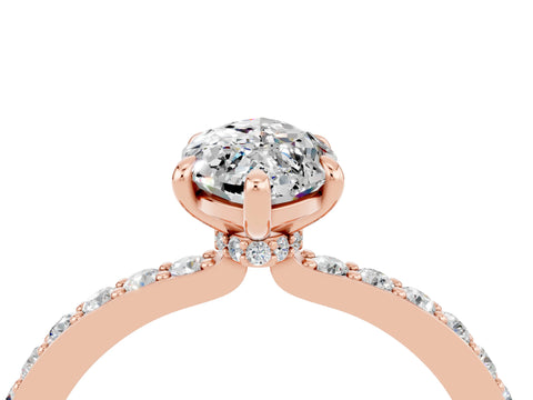 Rose gold Marquise Cut Moissanite Solitaire Engagement Ring with Pavé Band and Four-Prong Setting_4