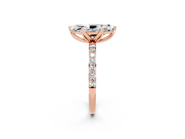 Rose gold Marquise Cut Moissanite Solitaire Engagement Ring with Round  Pavé Band and Prong Setting