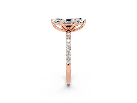 Rose gold Marquise Cut Moissanite Solitaire Engagement Ring with Pavé Band and Prong Setting_2