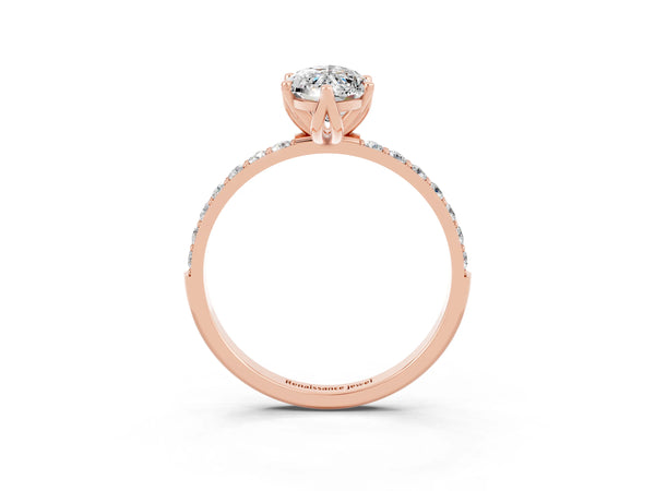 Rose gold Marquise Cut Moissanite Solitaire Engagement Ring with Round  Pavé Band and Prong Setting