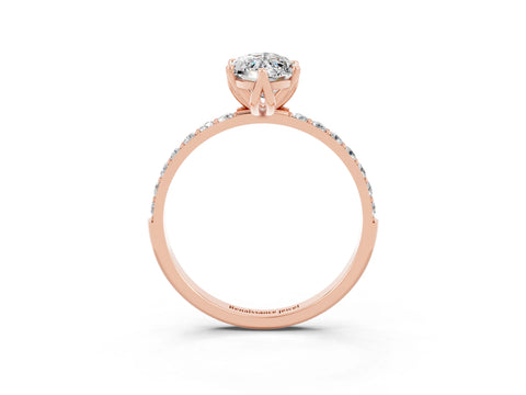 Rose gold Marquise Cut Moissanite Solitaire Engagement Ring with Pavé Band and Prong Setting_3