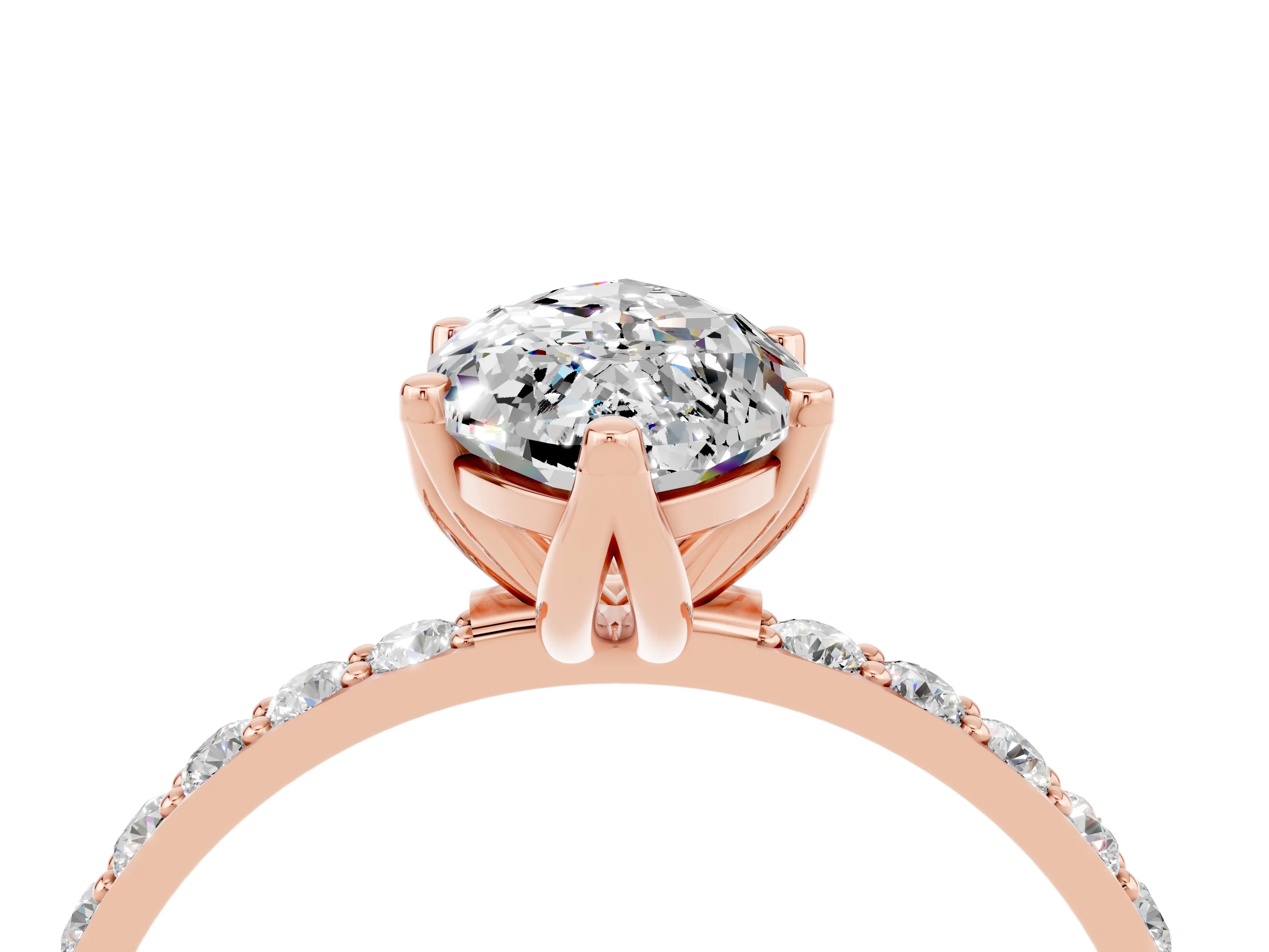 Rose gold Marquise Cut Moissanite Solitaire Engagement Ring with Pavé Band and Prong Setting_4