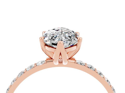 Rose gold Marquise Cut Moissanite Solitaire Engagement Ring with Pavé Band and Prong Setting_4