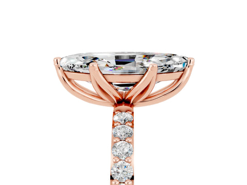 Rose gold Marquise Cut Moissanite Solitaire Engagement Ring with Pavé Band and Prong Setting_5