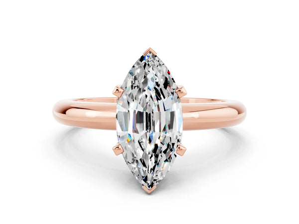 Rose gold Marquise Cut Moissanite Solitaire Engagement Ring with Round Band and Four-Prong Setting