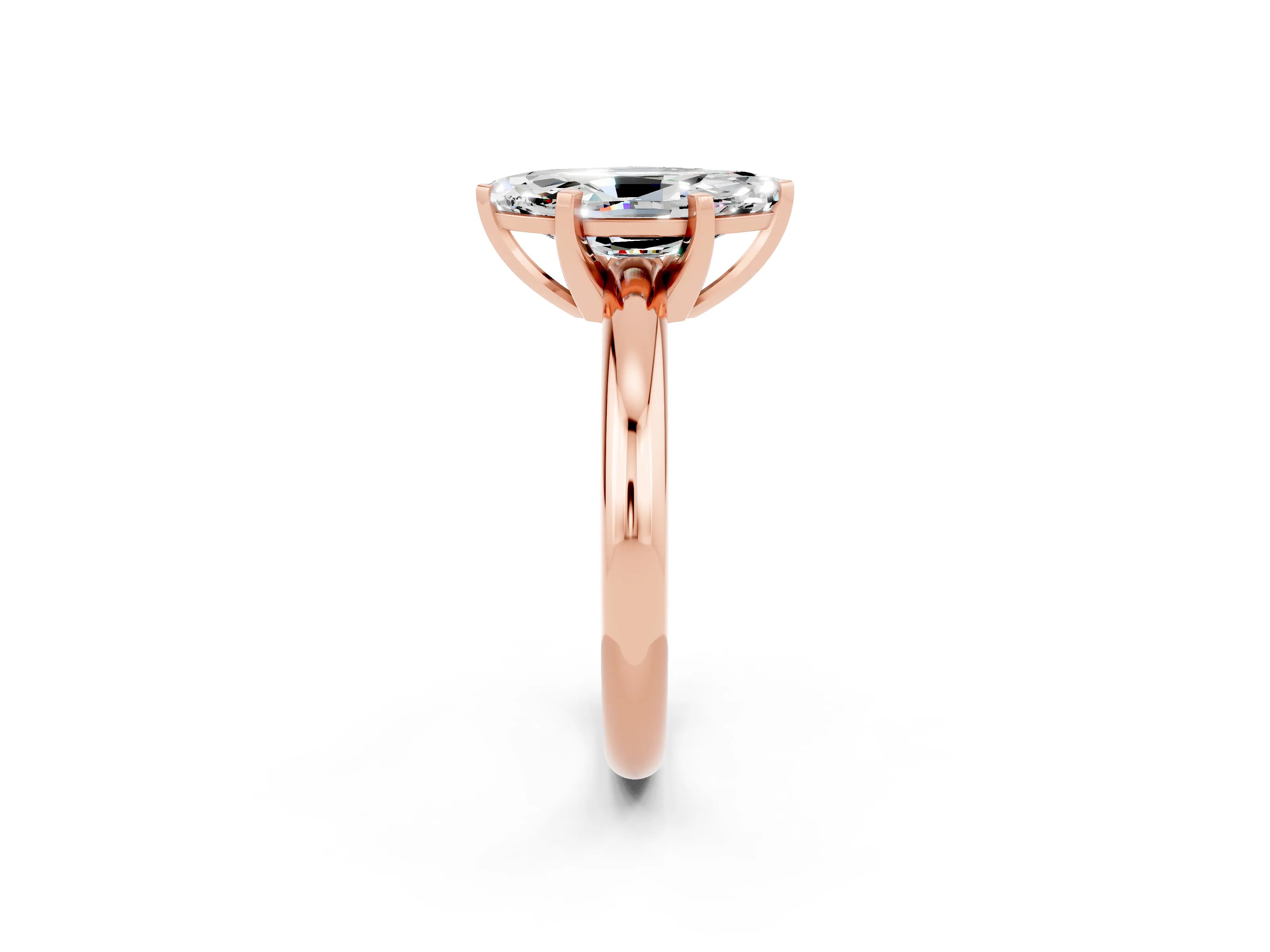 Rose gold Marquise Cut Moissanite Solitaire Engagement Ring with Round Band and Four-Prong Setting_2