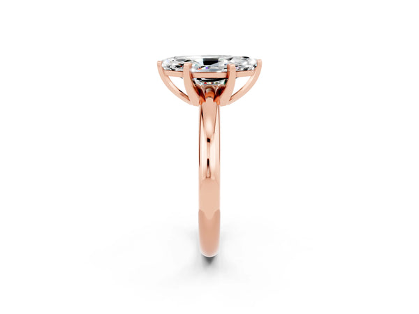 Rose gold Marquise Cut Moissanite Solitaire Engagement Ring with Round Band and Four-Prong Setting