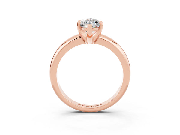 Rose gold Marquise Cut Moissanite Solitaire Engagement Ring with Round Band and Four-Prong Setting