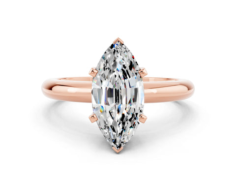 Rose gold Marquise Cut Moissanite Solitaire Engagement Ring with Round Band and Four-Prong Setting