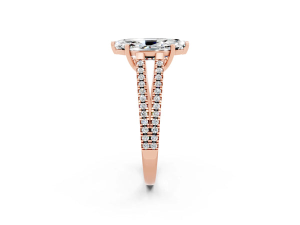 Rose gold Marquise Cut Moissanite Solitaire Engagement Ring with Split Shank Pavé Band