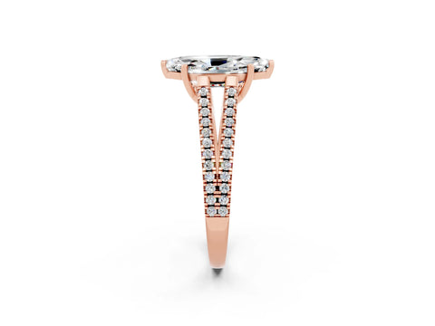 Rose gold Marquise Cut Moissanite Solitaire Engagement Ring with Split Shank Pavé Band_2