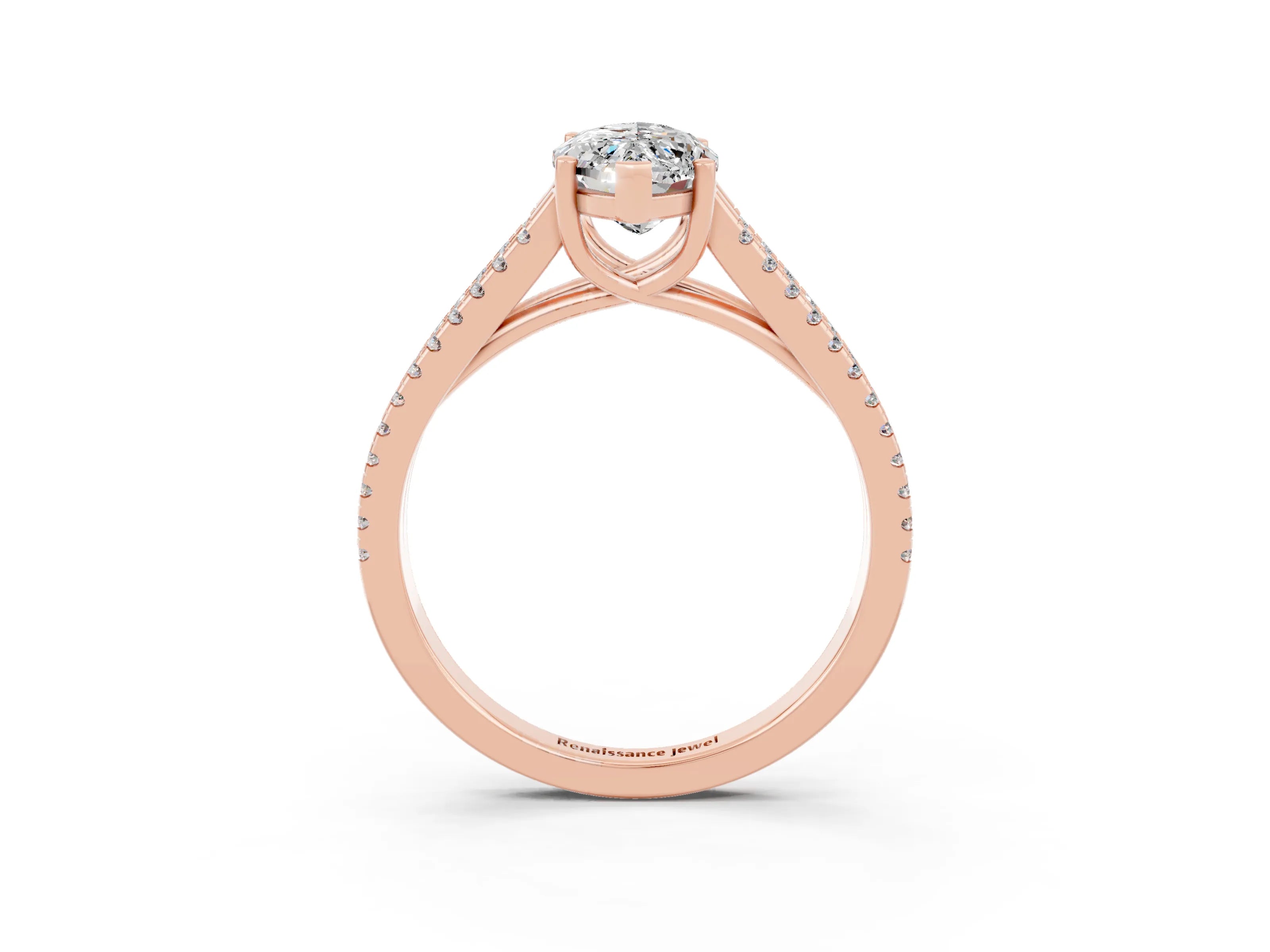 Rose gold Marquise Cut Moissanite Solitaire Engagement Ring with Split Shank Pavé Band_3