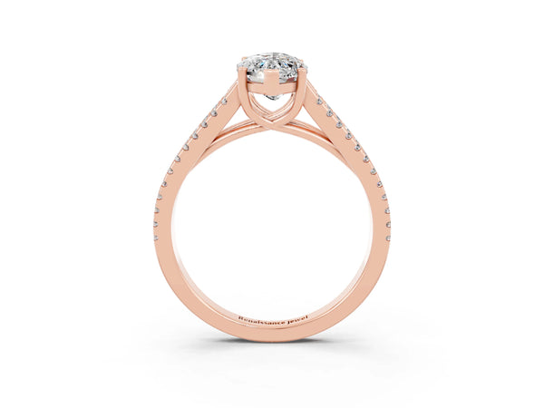 Rose gold Marquise Cut Moissanite Solitaire Engagement Ring with Split Shank Pavé Band