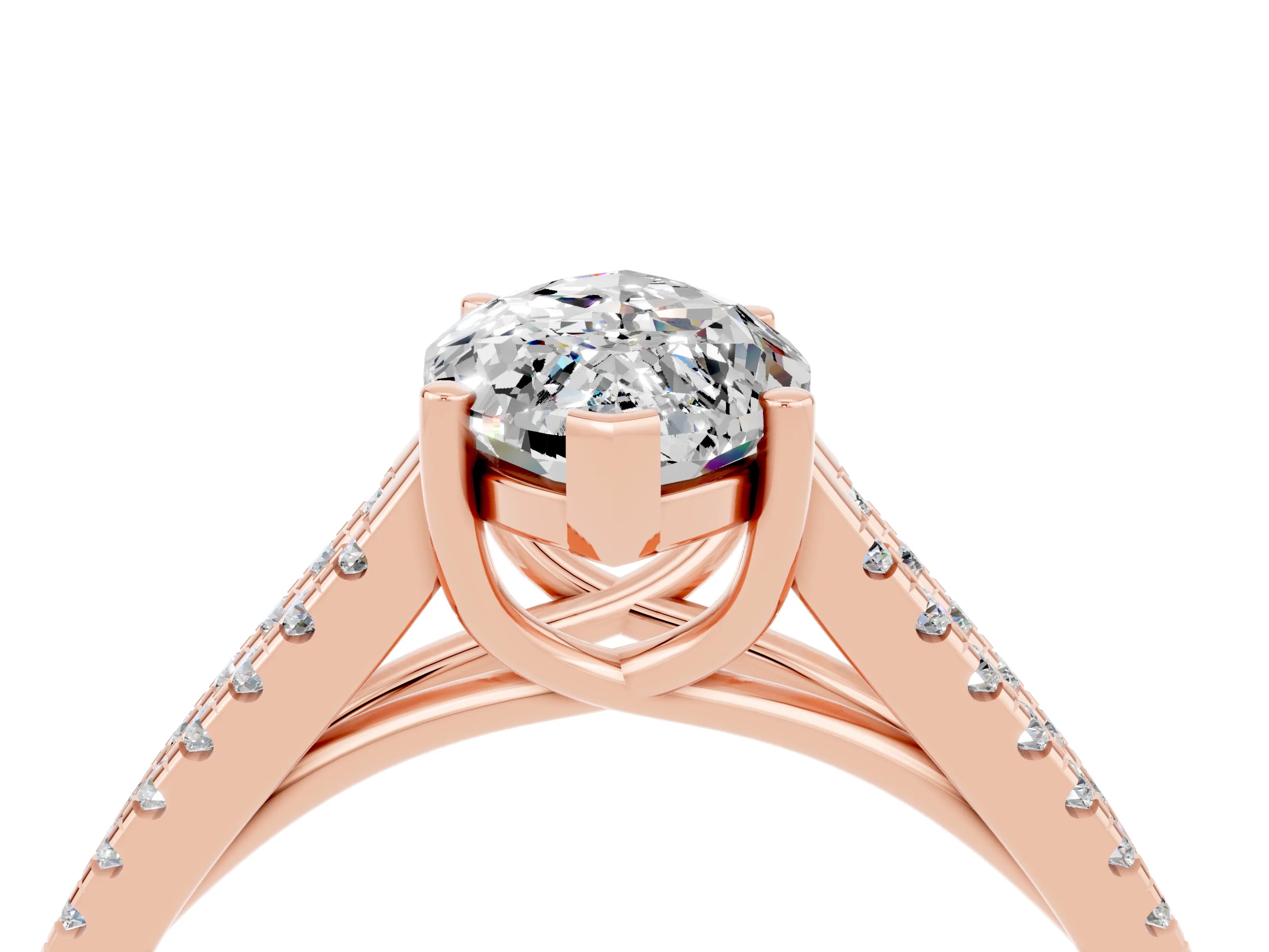 Rose gold Marquise Cut Moissanite Solitaire Engagement Ring with Split Shank Pavé Band_4