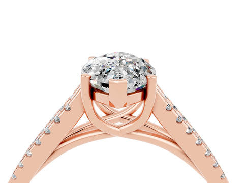 Rose gold Marquise Cut Moissanite Solitaire Engagement Ring with Split Shank Pavé Band_4