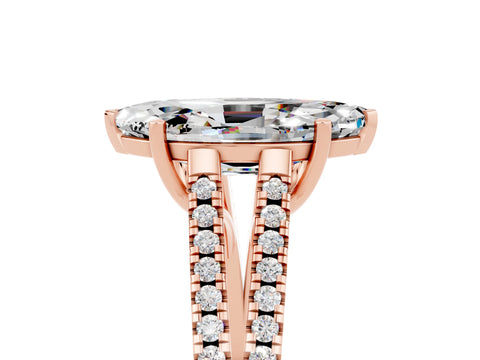 Rose gold Marquise Cut Moissanite Solitaire Engagement Ring with Split Shank Pavé Band_5