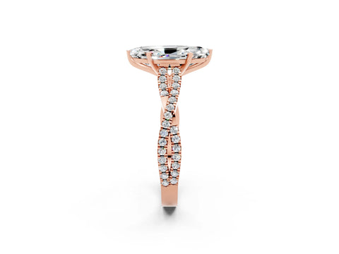 Rose gold Marquise Cut Moissanite Solitaire Engagement Ring with Twisted Pavé Band and Four-Prong Setting_2