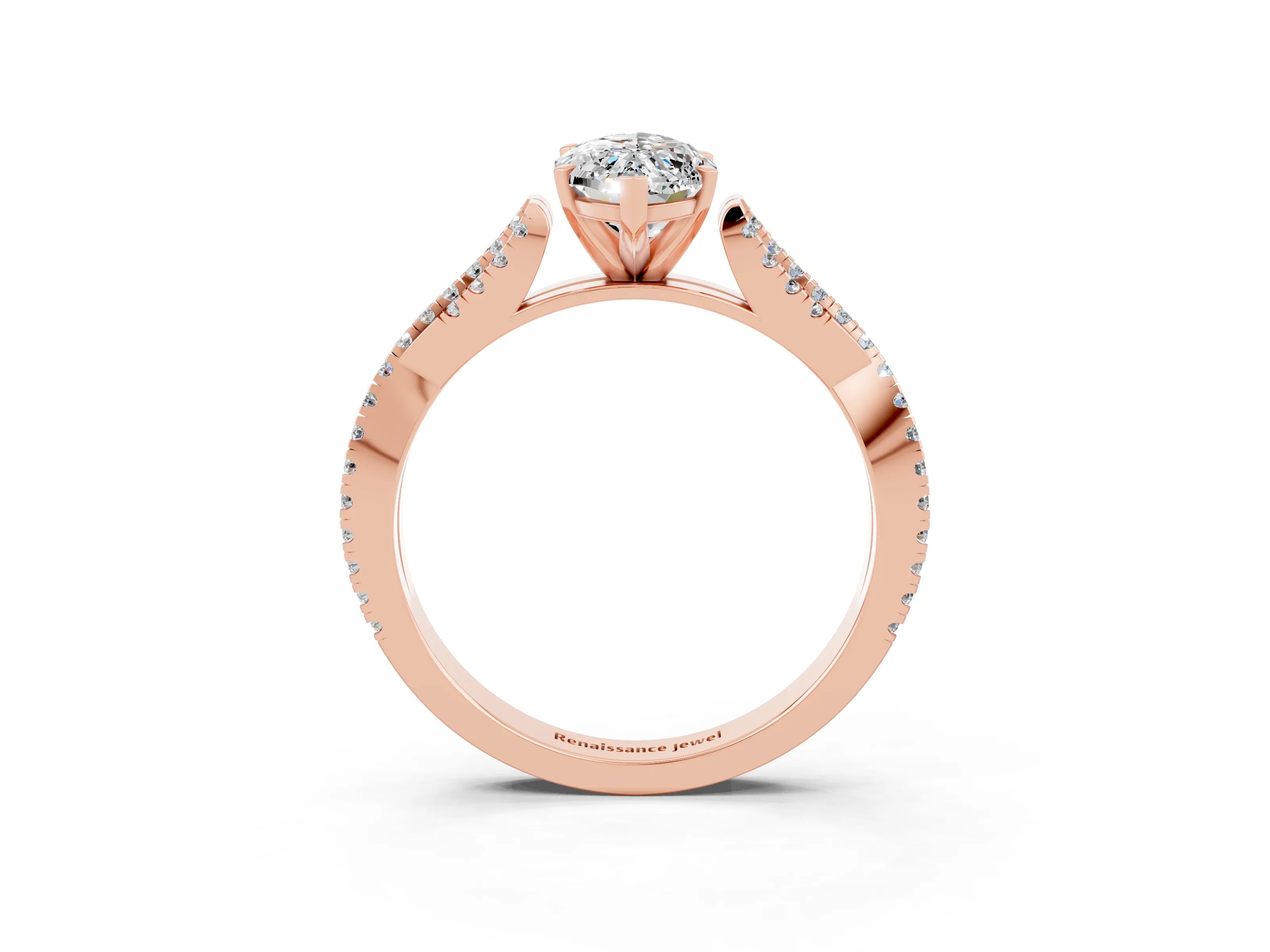 Rose gold Marquise Cut Moissanite Solitaire Engagement Ring with Twisted Pavé Band and Four-Prong Setting_3