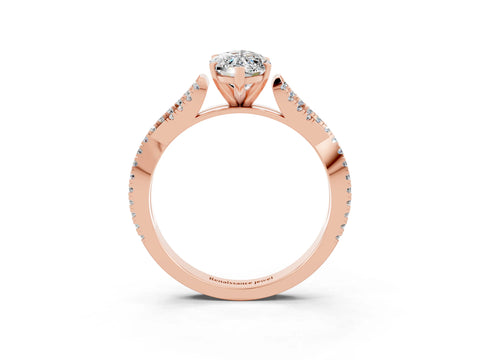 Rose gold Marquise Cut Moissanite Solitaire Engagement Ring with Twisted Pavé Band and Four-Prong Setting_3