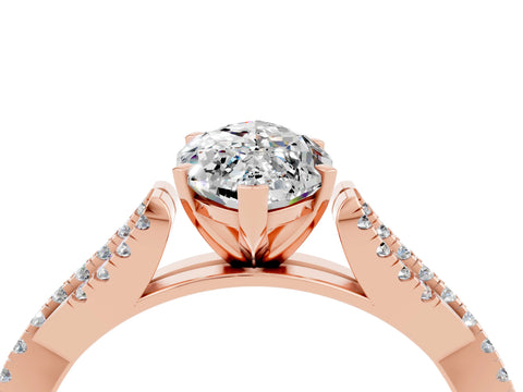 Rose gold Marquise Cut Moissanite Solitaire Engagement Ring with Twisted Pavé Band and Four-Prong Setting_4