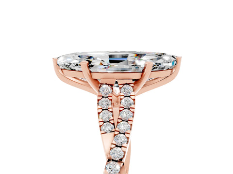 Rose gold Marquise Cut Moissanite Solitaire Engagement Ring with Twisted Pavé Band and Four-Prong Setting_5