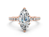 Rose gold Marquise Cut Moissanite Solitaire Pavé Band with Four-Prong Setting