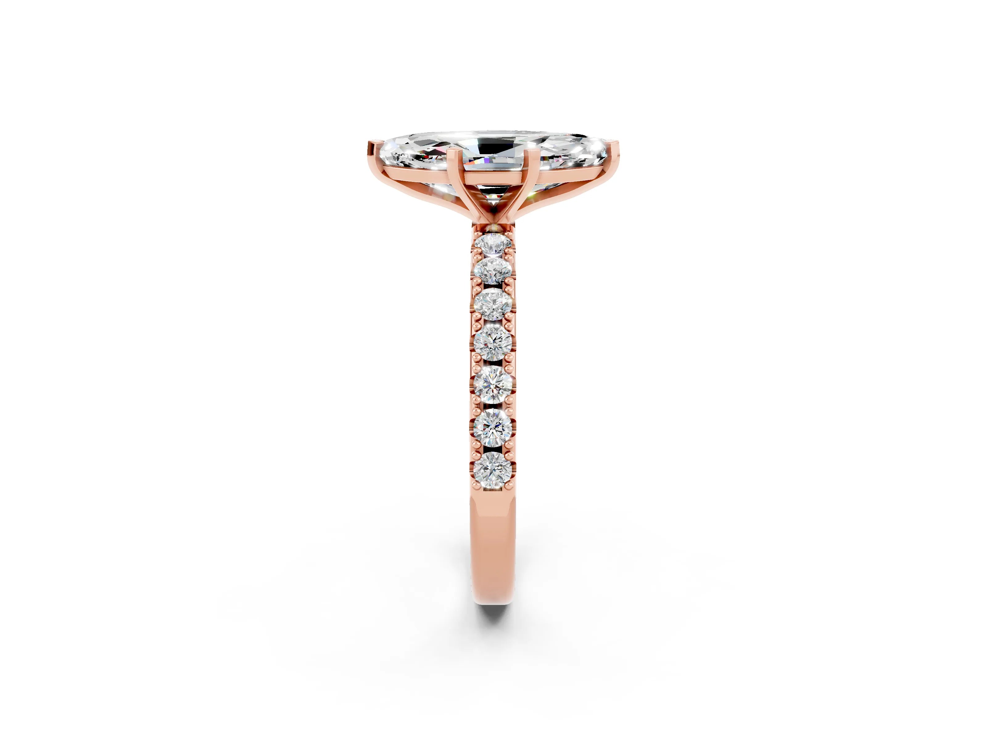 Rose gold Marquise Cut Moissanite Solitaire Pavé Band with Four-Prong Setting_2