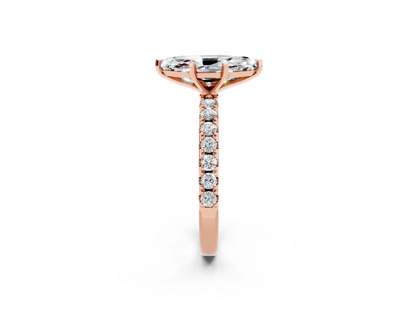 Rose gold Marquise Cut Moissanite Solitaire Pavé Band with Four-Prong Setting