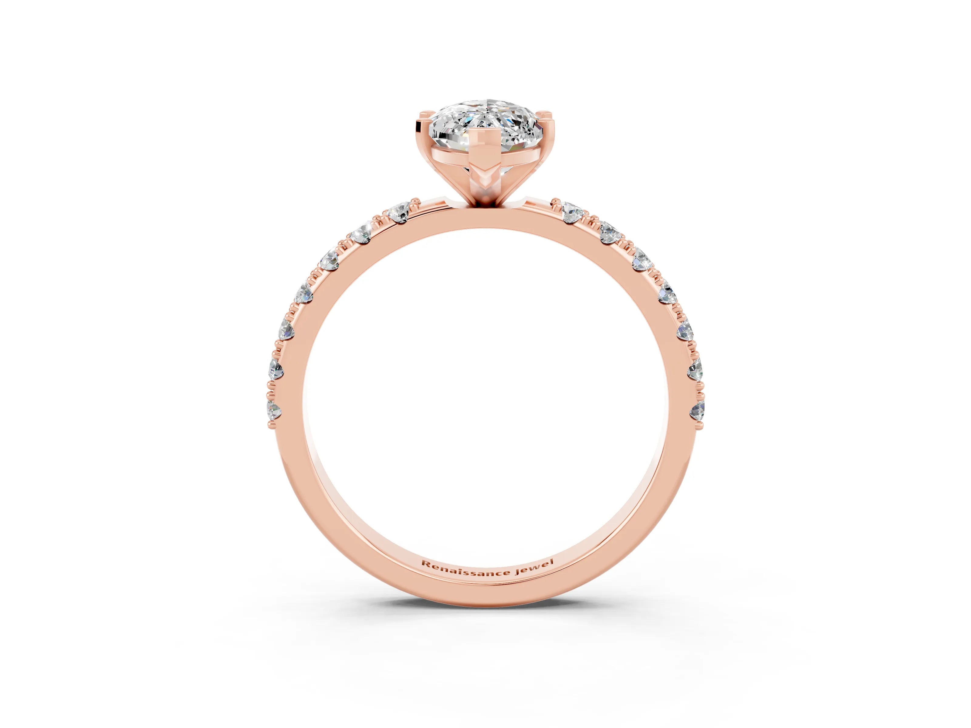 Rose gold Marquise Cut Moissanite Solitaire Pavé Band with Four-Prong Setting_3