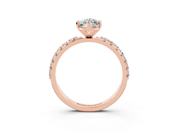 Rose gold Marquise Cut Moissanite Solitaire Pavé Band with Four-Prong Setting