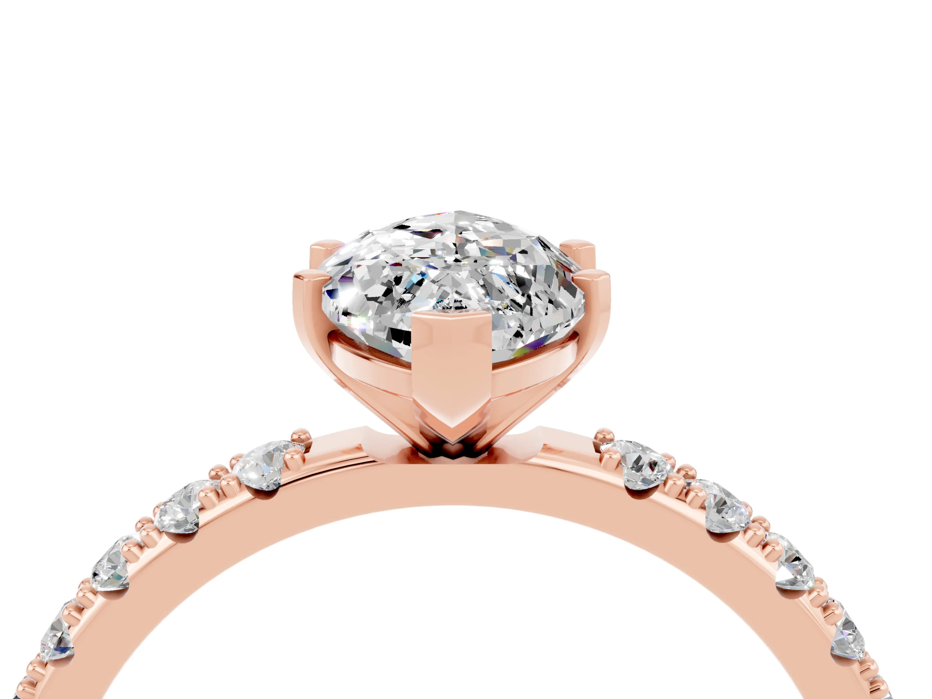 Rose gold Marquise Cut Moissanite Solitaire Pavé Band with Four-Prong Setting_4
