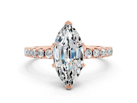 Rose gold Marquise Cut Moissanite Solitaire Pavé Band with Four-Prong Setting