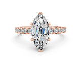 Rose gold Marquise Cut Moissanite Solitaire Pavé Engagement Ring with Round Band and Prong Setting_12