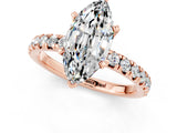 Rose gold Marquise Cut Moissanite Solitaire Pavé Engagement Ring with Round Band and Prong Setting_13